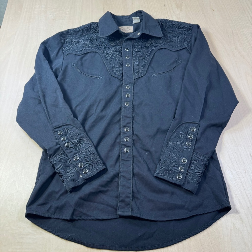 Scully Western Shirt Mens Small Black‎ Embroidered Rodeo Cowboy Rockabilly